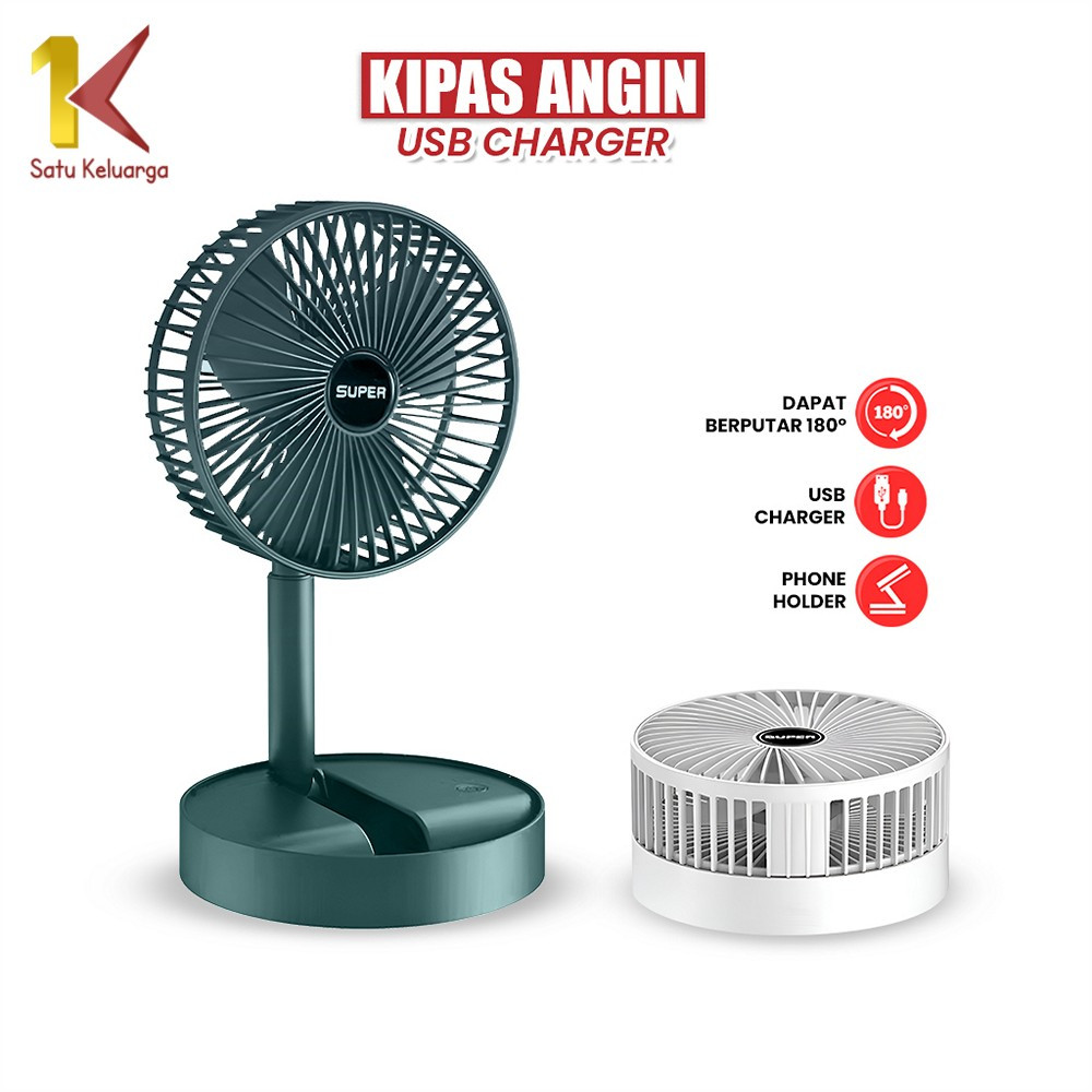 Satu Keluarga Kipas Angin Lipat 180 Derajat Portable C1018 Folding Fan 180° USB Charger With Phone H