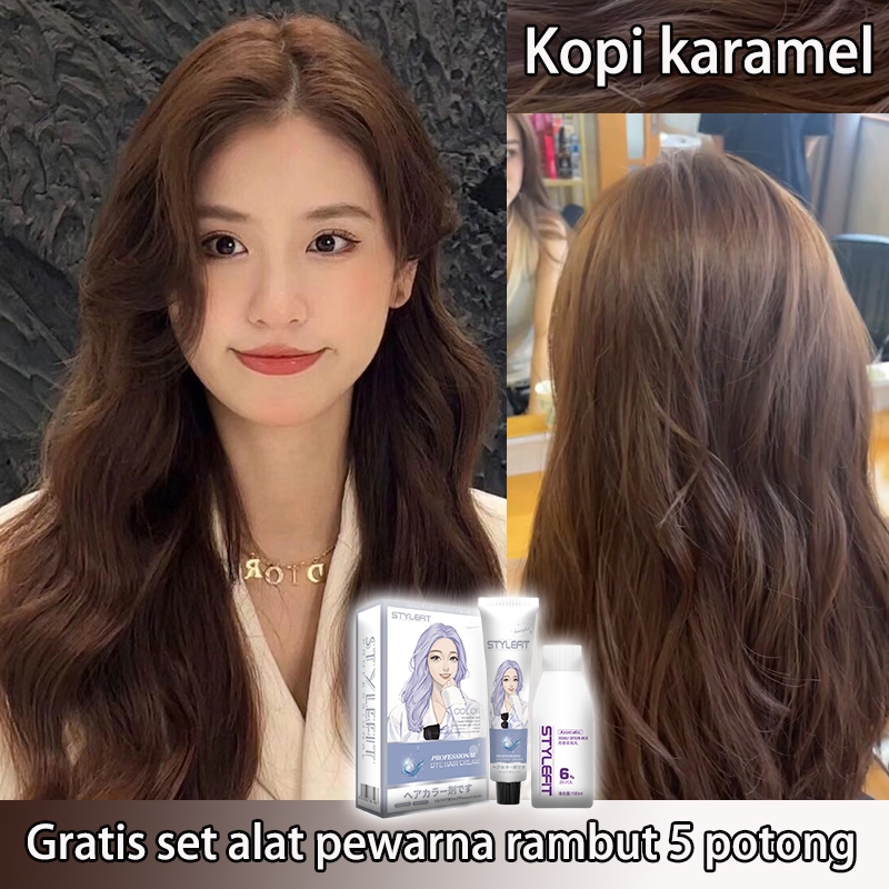 [Alat pewarna rambut gratis] STYLE FIT cat rambut coklat caramel*200ml Tidak perlu pemutih, Pewarna 