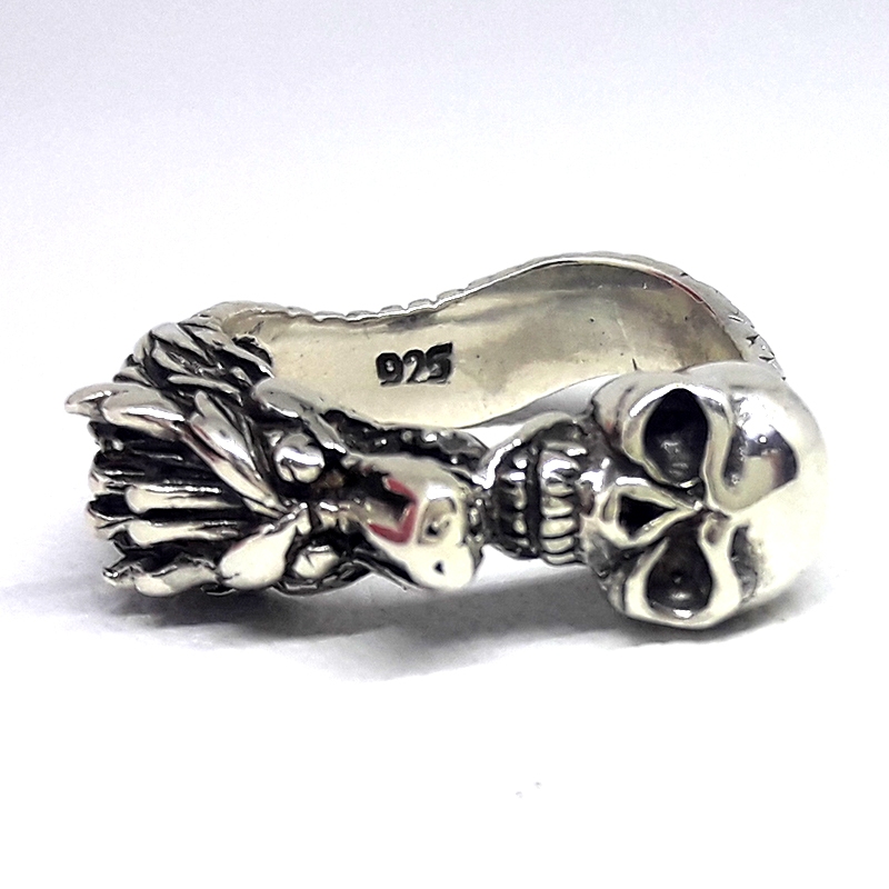 Cincin Ring Perak Silver Kepala Naga Dragon Tengkorak Dua Asli 925 Unik Antik Pria Laki Wanita