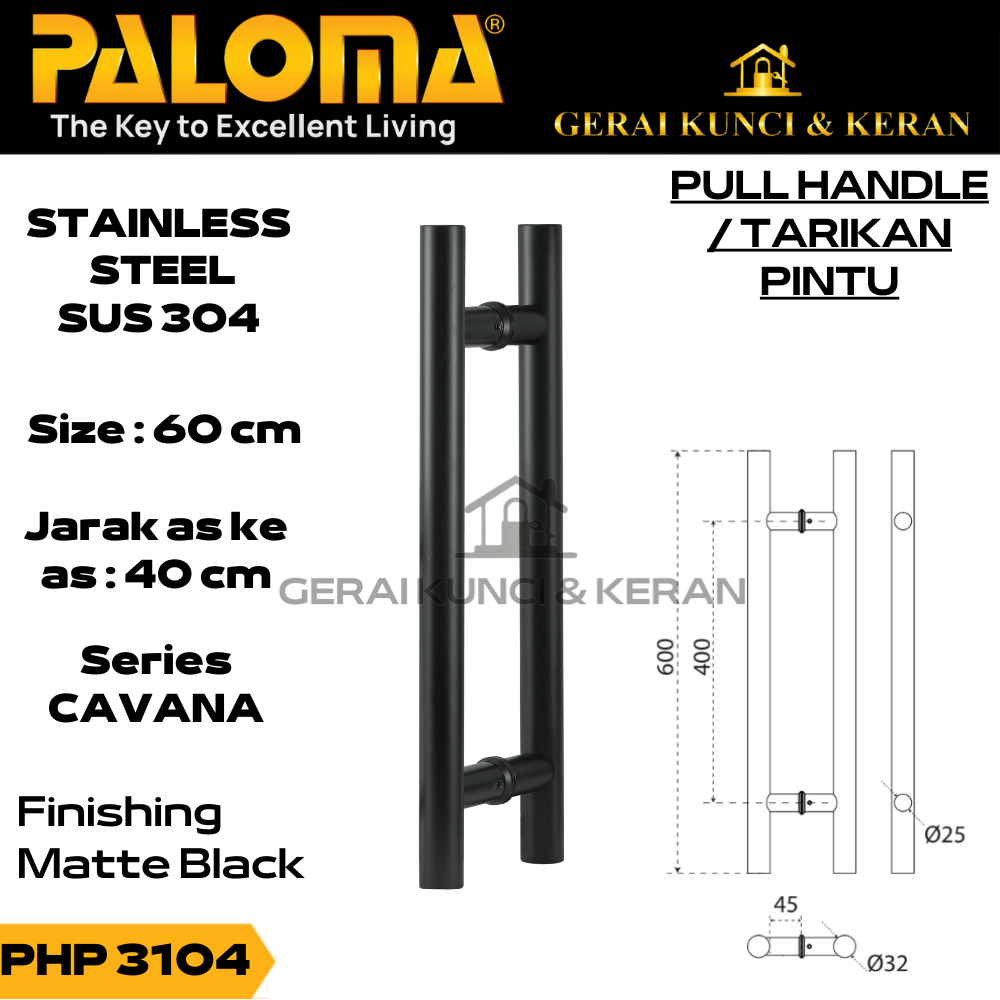 PALOMA PHP 3104 CAVANA PULL HANDLE TARIKAN PINTU 60CM HITAM BLACK MATT