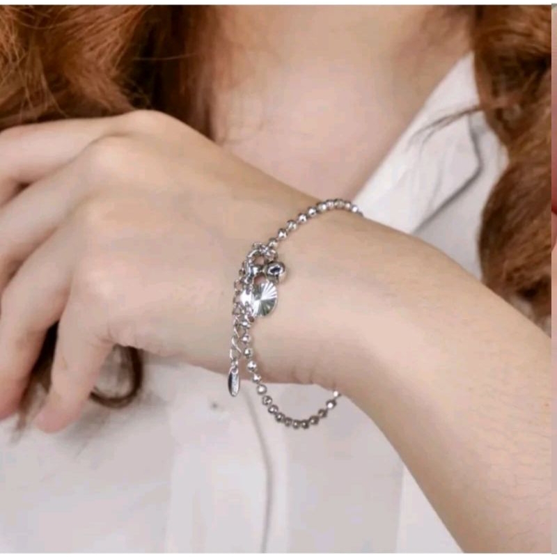 Gelang Tangan Biji Lada Titanium Silver Wanita Anti Karat  Perhiasan Lapis Emas Putih Asli Ori Impor