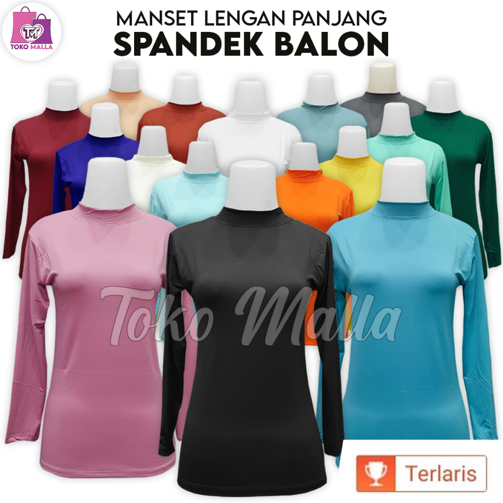 Manset Dalaman Kebaya Lengan Panjang Wanita Polos Bahan Spandek Licin Baju Perempuan Hitam Putih War