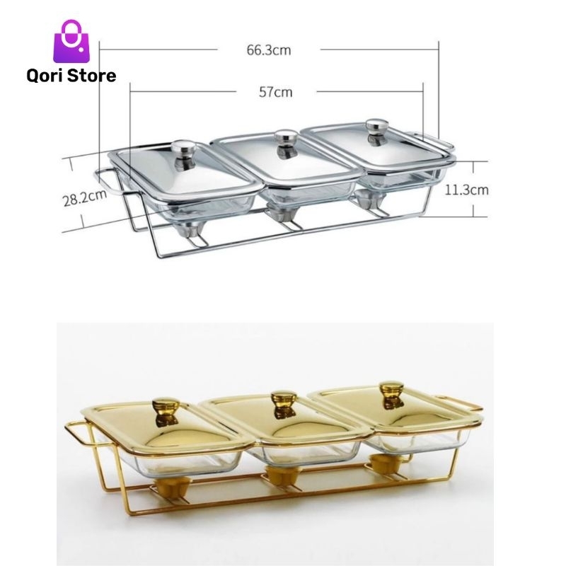 Qori Store - Prasmanan Chaping Dish Set 3 1.5L / Prasmanan Full Set / Prasmanan Chaping Stainless / 