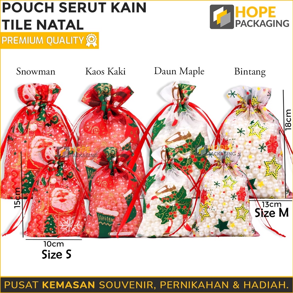 

SPESIAL Pouch Serut Kain Tile Edisi Natal Travel Pouch Tile Serut Size M 13 x 18 cm