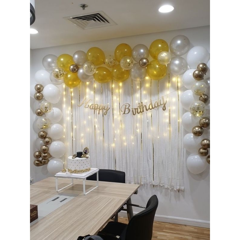 Paket Balon Happy Birthday Tema White-Gold/Paket Balon Ulang Tahun Tema Putih-Gold/Paket Balon Pesta