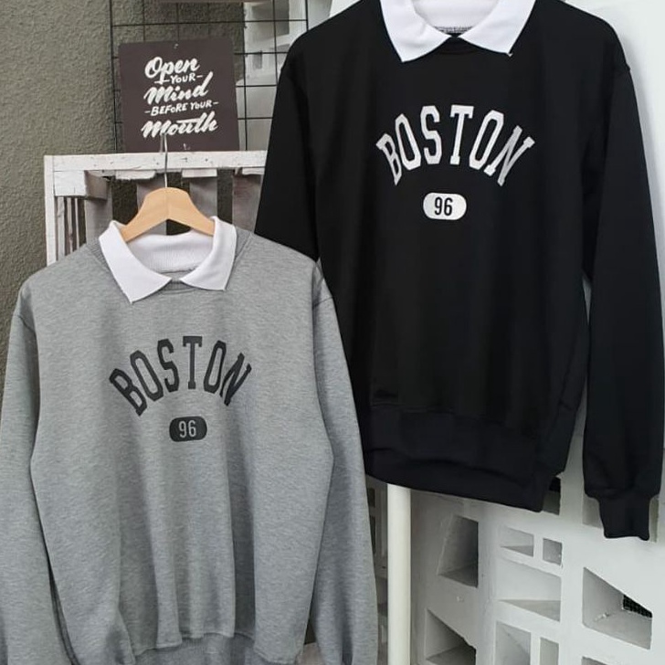 KI3  isi 2 pcs Sweater couple pasangan BOSTON  Jaket couple pasangan  sweater couple pasangan  hoodi