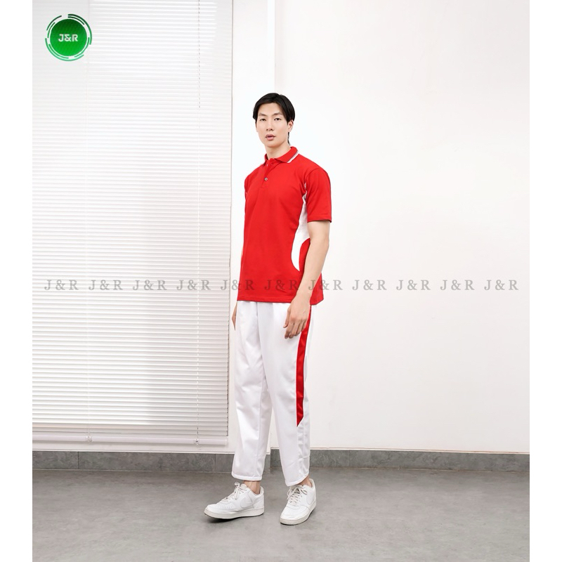 SETELAN BAJU OLAHRAGA MERAH PUTIH LENGAN PENDEK PRIA DAN WANITA