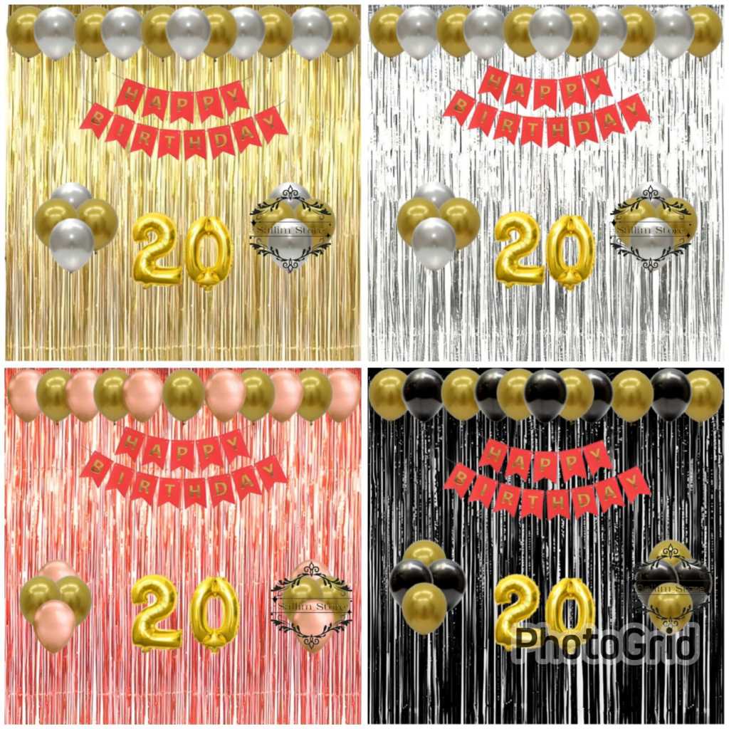 Paket Set Dekorasi Ulang Tahun Balon Metalik Backdrop Happy Birthday Party Anak & Dewasa Simple