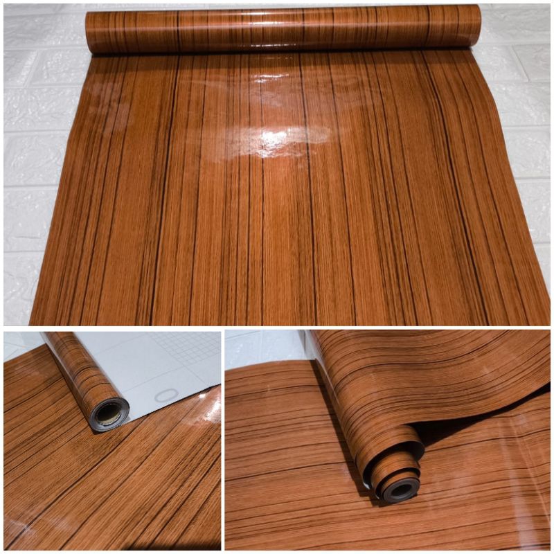 Wallpaper Sticker Dinding Motif Kayu Coklat Glossy Mewah