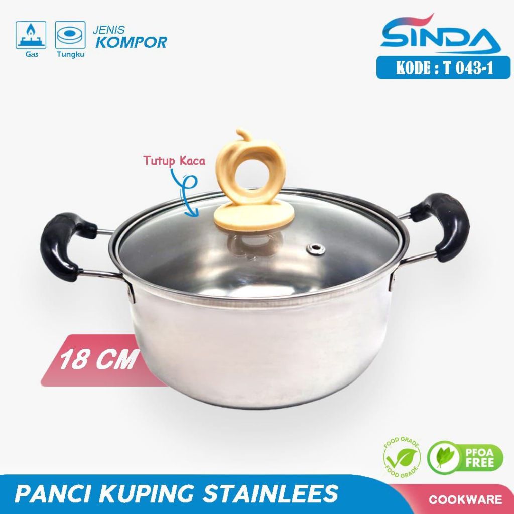 panci kuping stenlist tutup kaca cantik