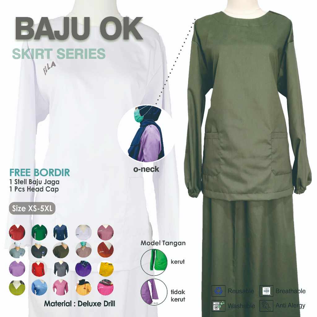 BAJU JAGA/BAJU OK BAWAHAN ROK/BAJU TINDAKAN/NURSE SCRUBS