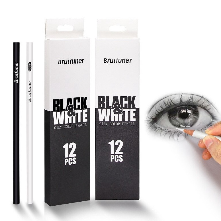 

Brutfuner Oil Color Pensil Black White 12 Pcs 12 Pensil Sketsa Hitam Putih h V4D5