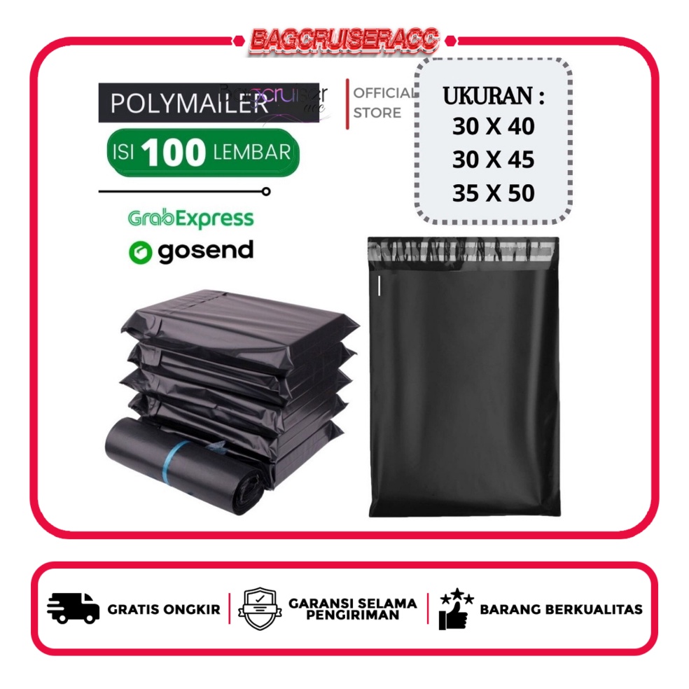 

Plastik Polymailer Packing Online Hitam Olshop Perekat Lem Bahan PE Isi 1 pcs Ukuran 35x5 cm e N4D4