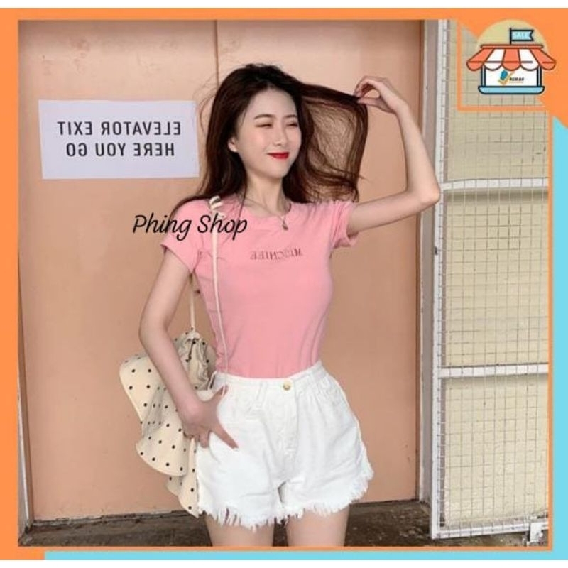 ￼Baju Atasan Kaos Wanita Lengan Pendek Korean Style Wanita Sexy Kekinian Crop Shirt Korea