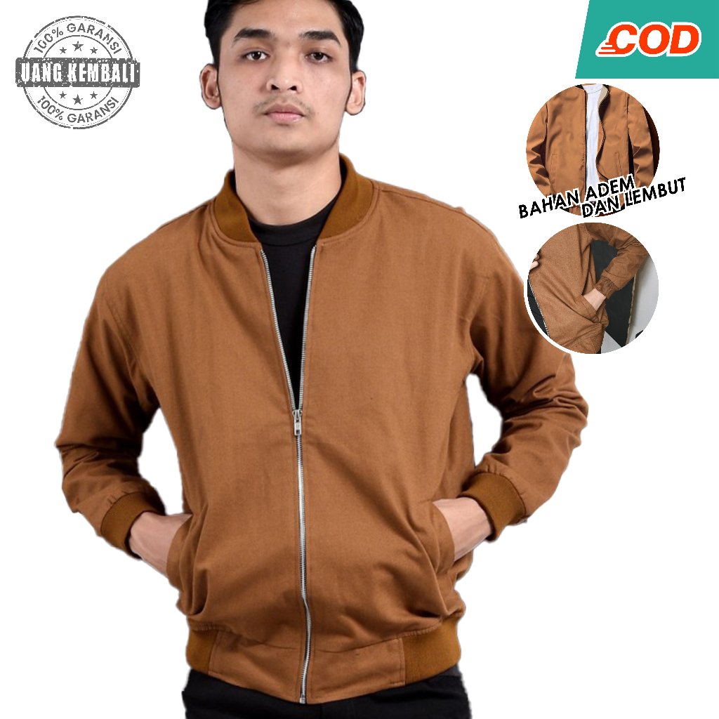 Comfy Jaket Bomber Pria Varsity Jacket Male Baby Canvas Premium Mustard