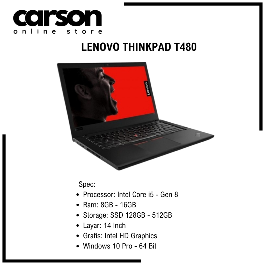 Lenovo Thinkpad T480 / T480s Intel Core i5 / i7 Gen 8 Garansi