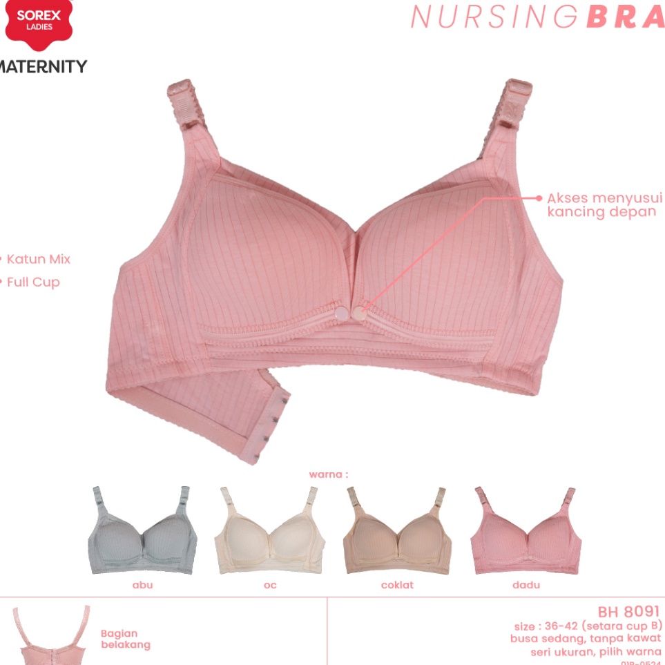 KODE F72X Sorex Bra Menyusui Tanpa Kawat Bukaan Depan Full Cup BC Kait 4 Katun Mix Nursing Bra BH 89