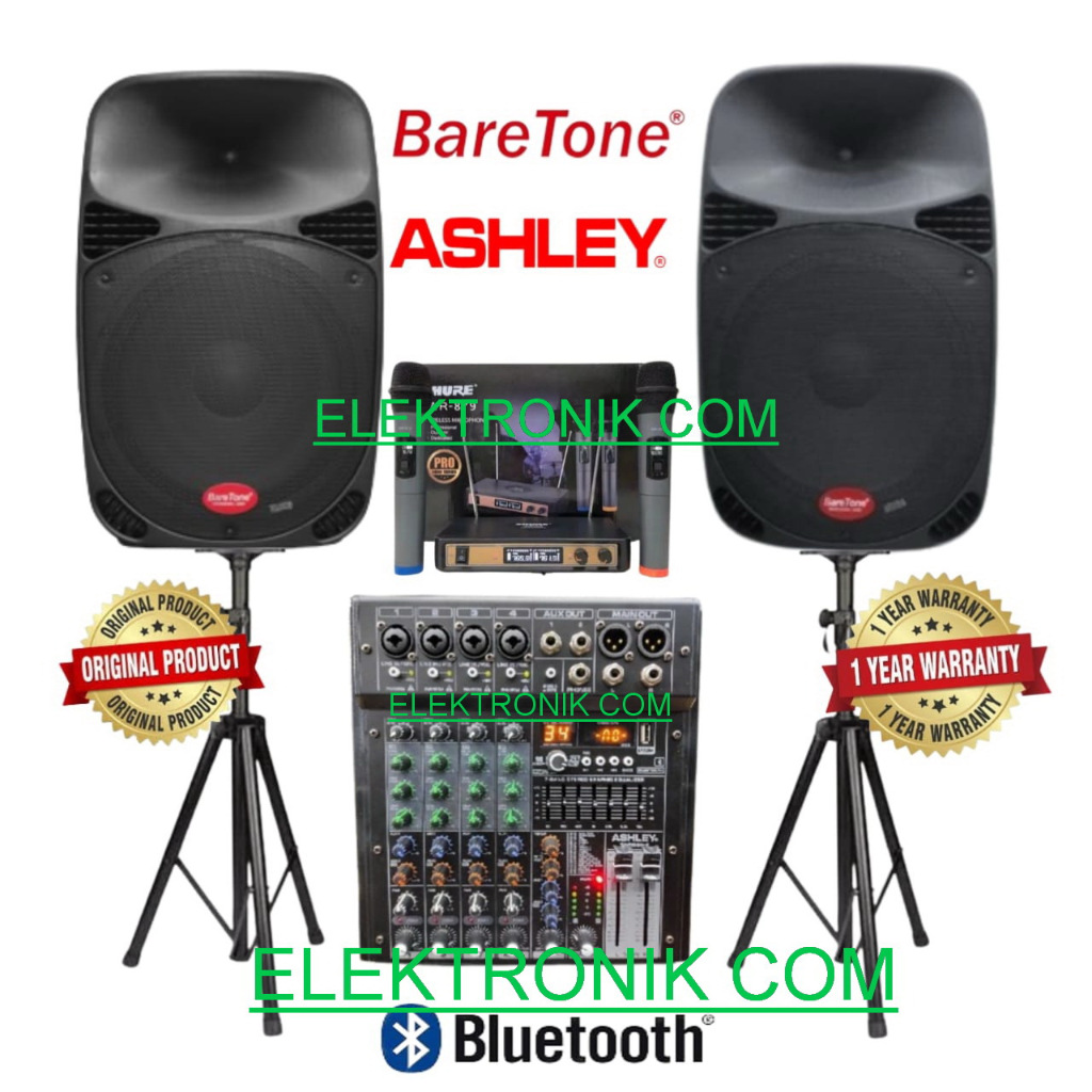 Paket speaker Aktif Pasif baretone 15 inch ashley mixer sound system 4 channel