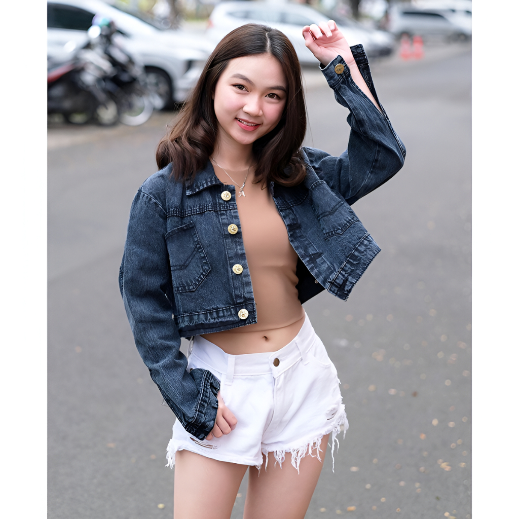 Rawles Official - JAKET JEANS CROP EMALIA DENIM PREMIUM UKURAN L-XXL / ATASAN / BLOUSE / BLAZER / WA