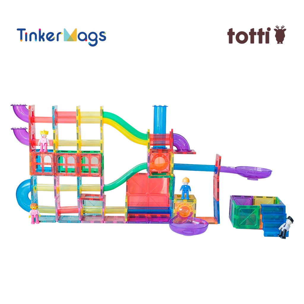 Tinkermags Ball Run Magnetic Colorful - 109 pcs/Magnetic Ball Run Expansion/Marble Run