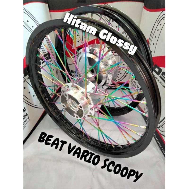 VELG PAKETAN JARI JARI RING 17 140-160-185-215 ROSSI HITAM GLOSSY BUAT MOTOR BEAT SCOOPY VARIO 110 V