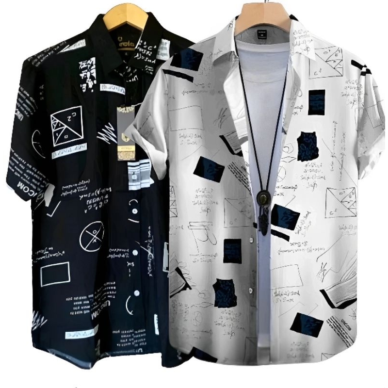 Kemeja Pria Motif Pantai Lengan Pendek Kemeja Pantai Hitam Putih Lengan Pendek Kemeja Surfing Lengan