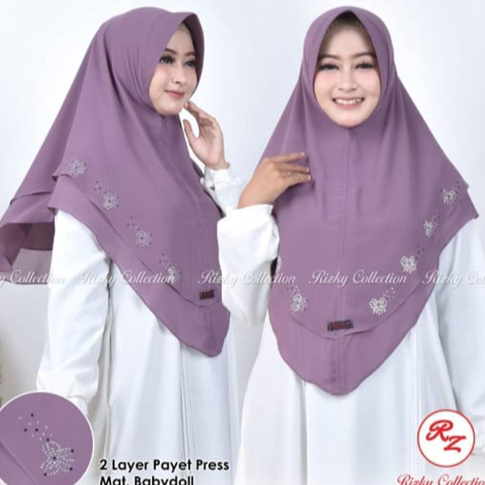 KODE Y47F Khimar Ceruty 2 Layer Payet Press  Hijab Ceruty Instan