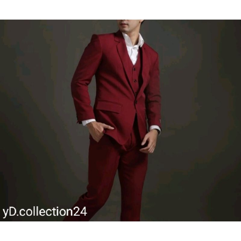 SETELAN JAS BLAZER PRIA WARNA MERAH MAROON / SET JAS FORMAL & KASUAL