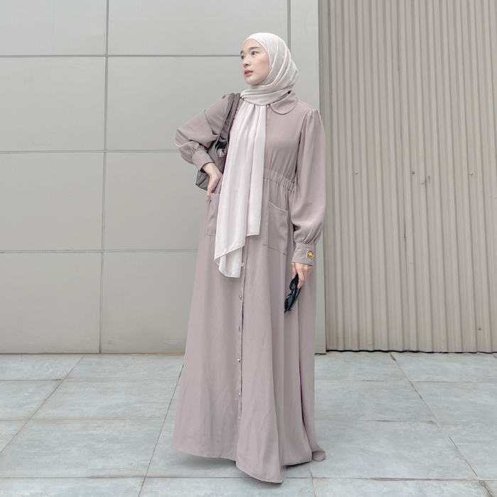 Zahwa Official Aulia Long Dress Outer Gamis Mewah Full Kancing Saku Depan ALL size Snowsheer Premium