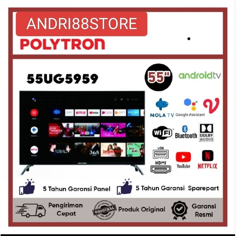 POLYTRON TV LED 55 INCH ULTRA HD 4K GOOGLE ANDROID DIGITAL 55UG5959