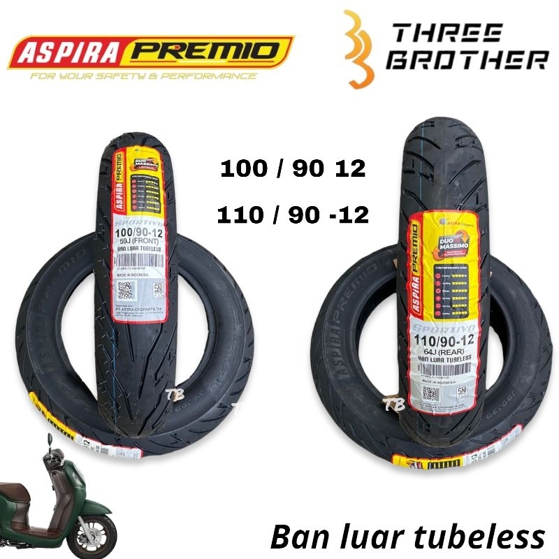 Ban luar tubeless tubless belakang scoopy 110/90 ring 12 sportivo aspira