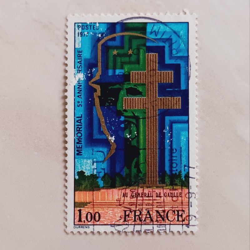 

(AD) Perangko Perancis 1977 De Gaulle: 5th Anniversary Memorial 1 franc Used