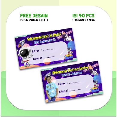 

Stiker Label Buku Pelajaran Custom Free Desain isi 40 pcs ukuran 4x7cm