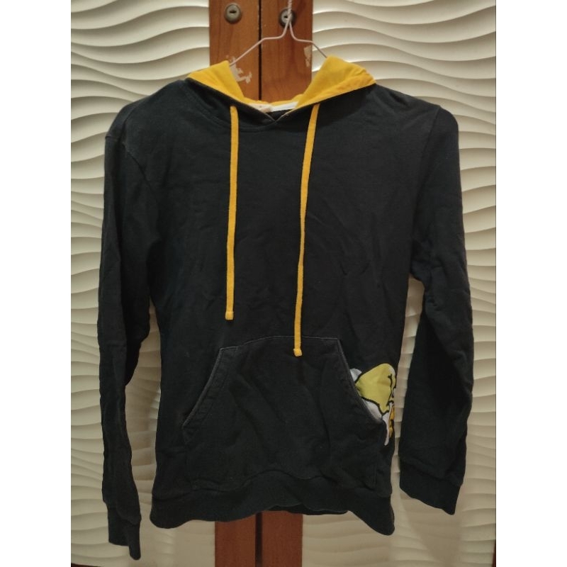 Gudetama Hoodie Hitam Kuning Black and Yellow Jaket Outer size S - Preloved Second