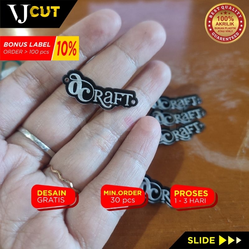 

LABEL AKRILIK HITAM ( Tulisan putih )| Label hijab Branding | Custom cutting label dan grafir - VJCUT