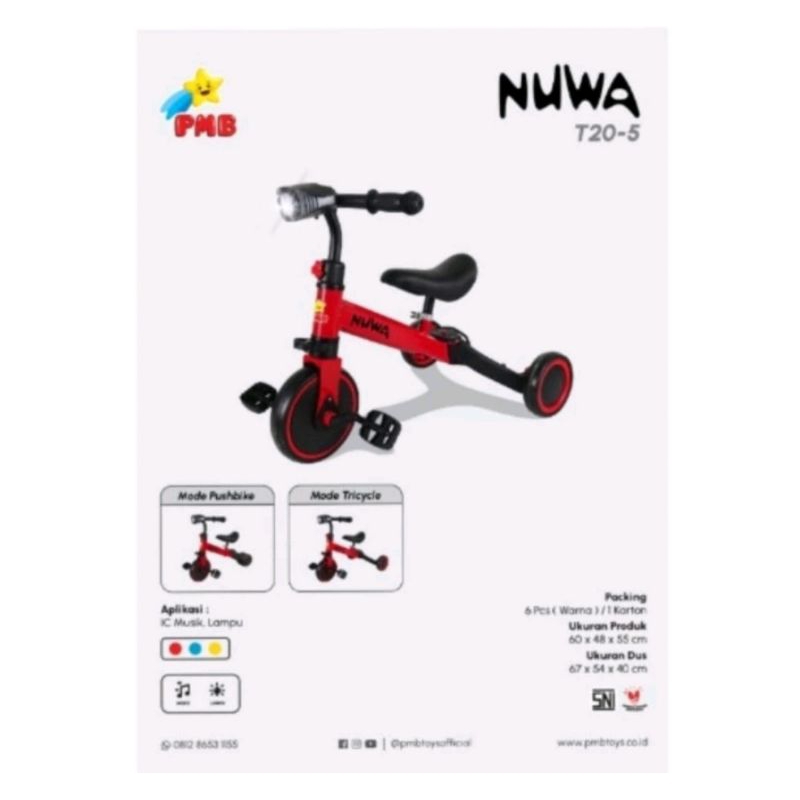 balance bike / sepeda roda 3 anak bisa lipat merah,