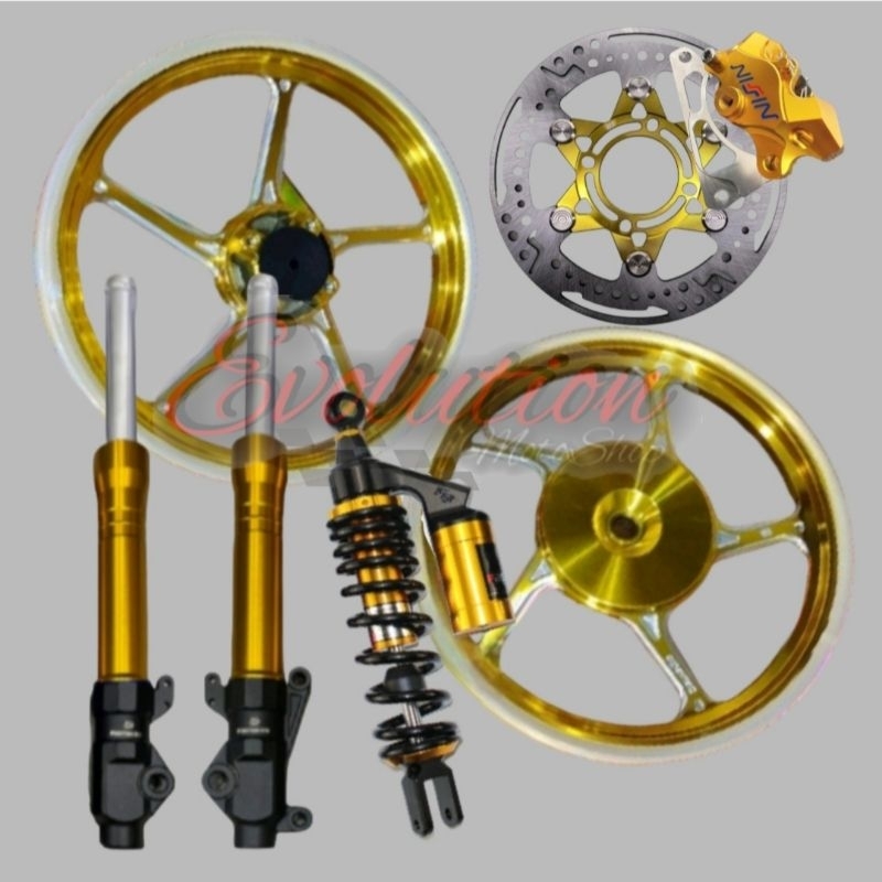 Paketan full set Velg + cakram + shock depan belakang BEAT FI - VARIO125 - VARIO150 - SCOOPY - GENIO
