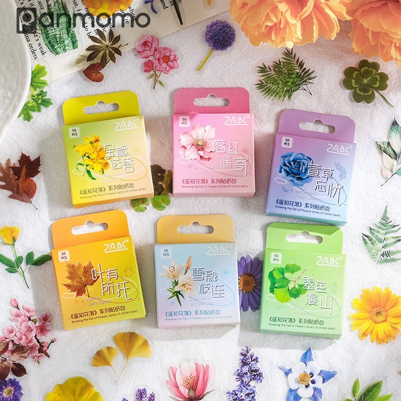 

Panmomo Stiker Aesthetic Bunga Flower Fall Series PET Flake Stickers Set