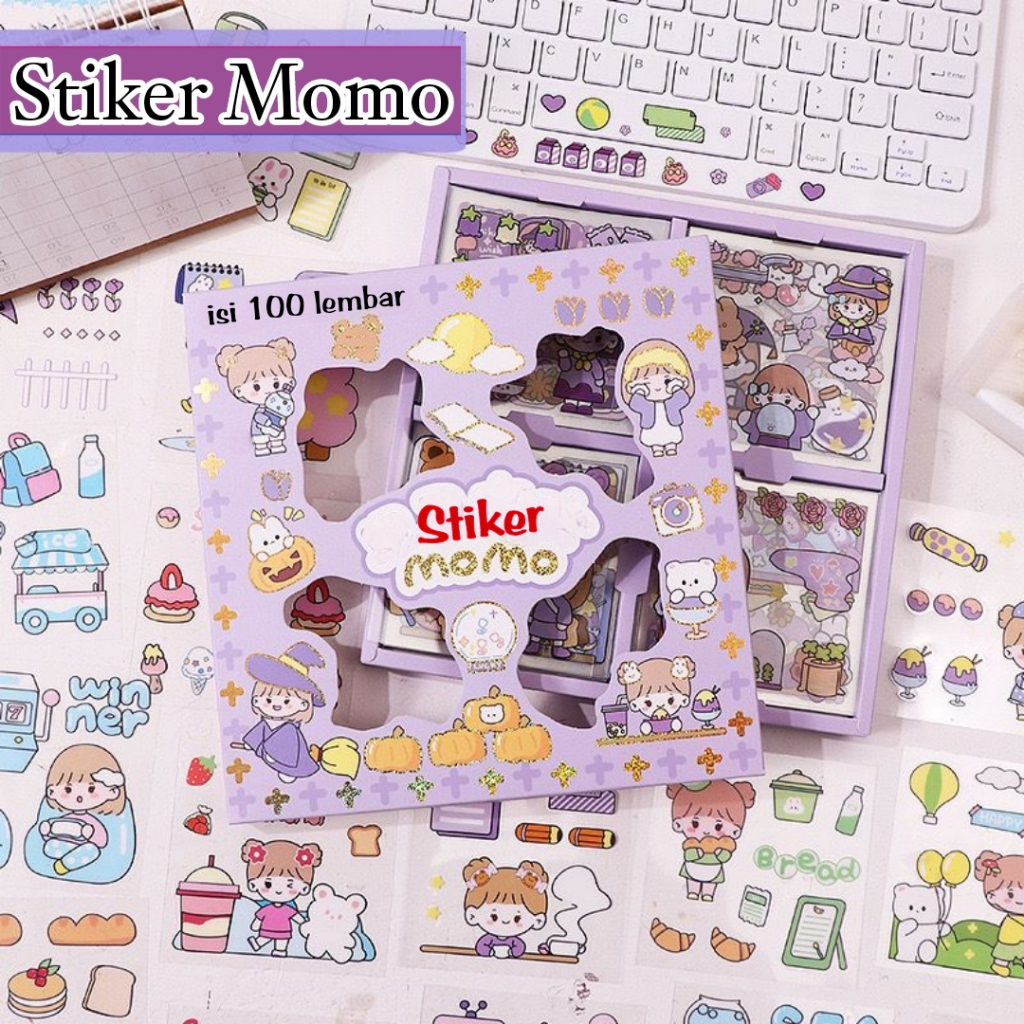 

- 100pcs Stiker Box Motif Karakter Kartun Sticker Momo Dekor Dairy Jurnal