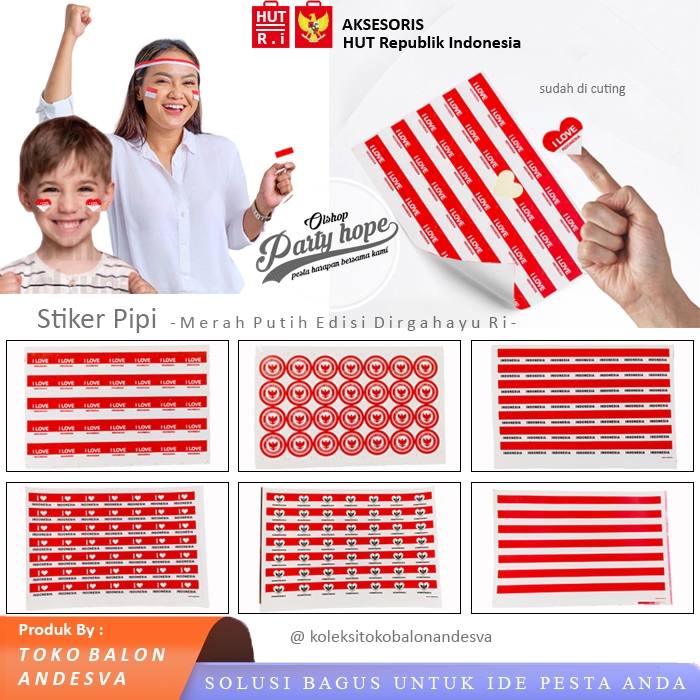 

[perlembar] Stiker pipi merah putih / sticker pipi bendera Indonesia i love Indonesia garuda bulat