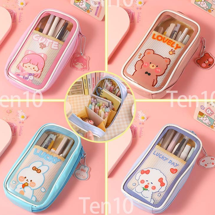 

Tempat Pensil Motif Kartun Lucu Korea Multilayer Anti Air Stationery Case Tempat pensil/tempat pensil pola kartun transparan/kotak penyimpanan multifungsi lucu/kapasitas besar tahan air/tempat pensil transparan PVC