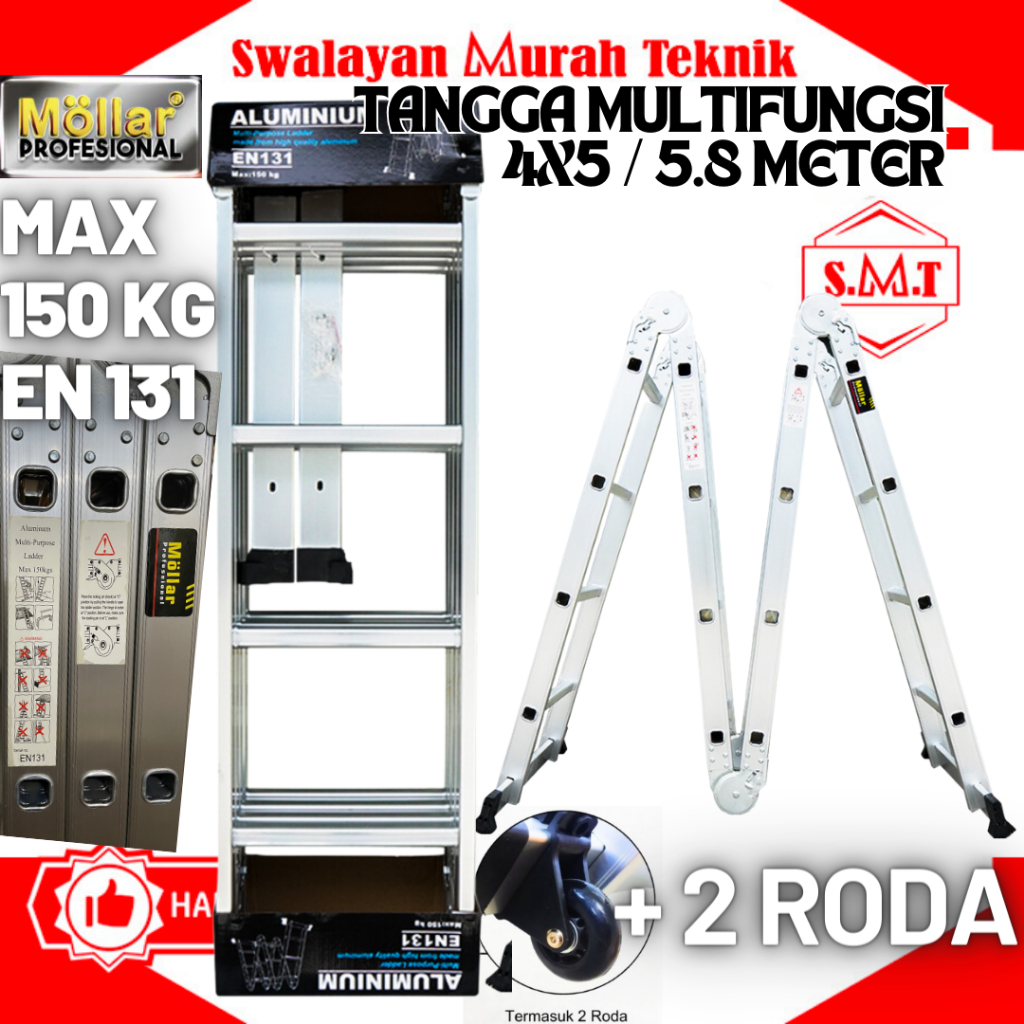 MOLLAR 2W Tangga Lipat Multifungsi Aluminium 5,8 M Mollar 4x5 multipurpose Ladder 5.8 METER