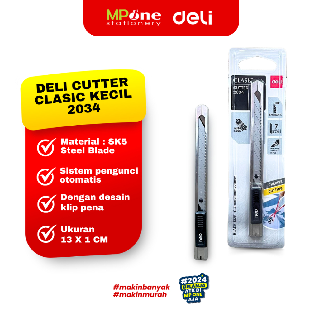 

DELI Cutter Classic Kecil Stainless Steel 2034 / Pisau Cutter Tajam Tahan Karat Kecil DELI 2034