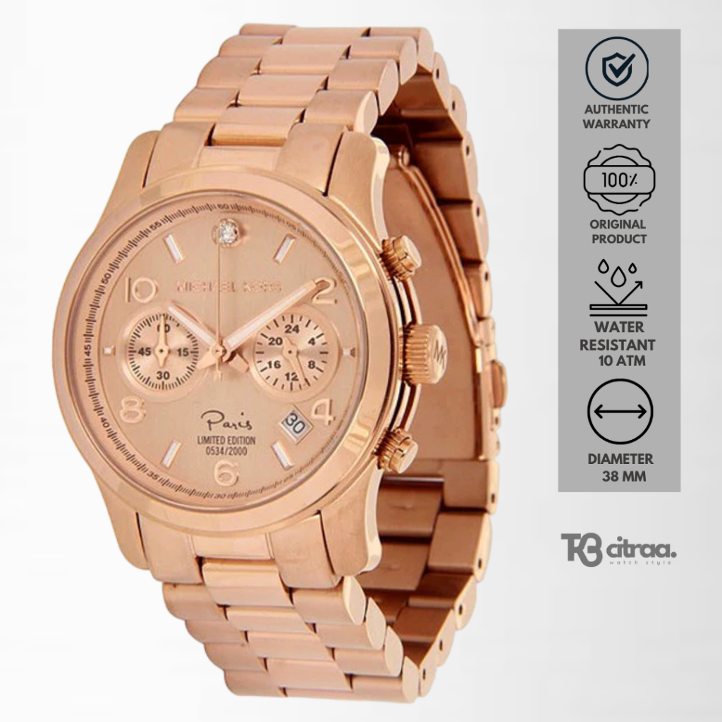 jam tangan fashion wanita michael kors analog strap rantai chronograph limited edition paris water r
