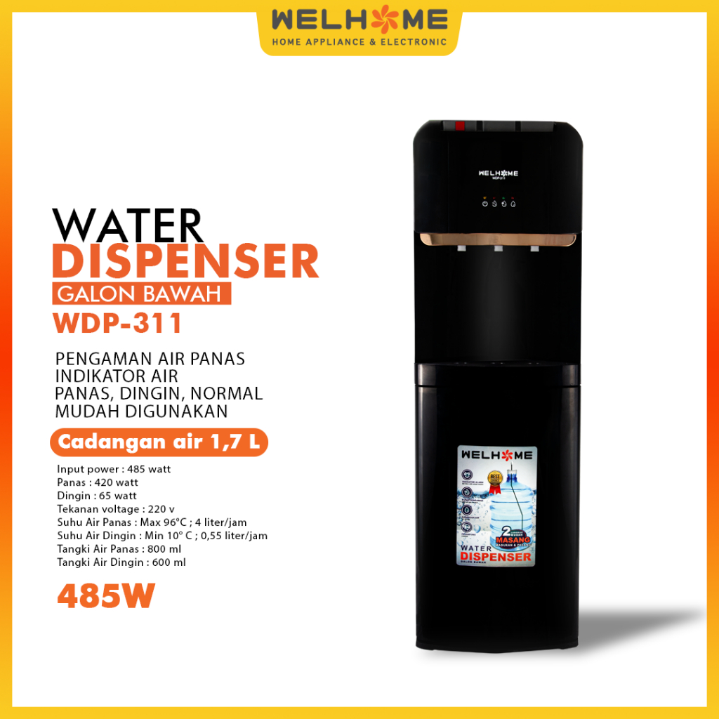 WELHOME Dispenser Air Galon Bawah 3 Mode Panas Dingin Normal Low Watt WDP 311