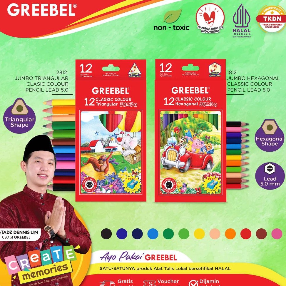 

GREEBEL Pensil Warna JUMBO TRIANGULAR HEXAGONAL ColoringColorColour Pencils Cerah tidak beracun utk mewarnai anak u L7D2