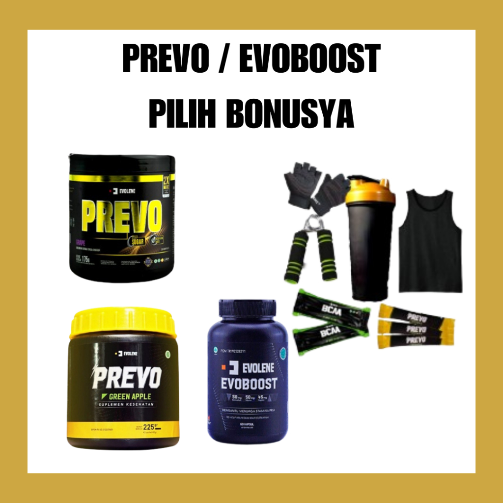 Prevo Pre Workout / Evoboost Testosterone Booster Evolene 1 Botol isi 45 Sachet Rasa Green Apple Evo