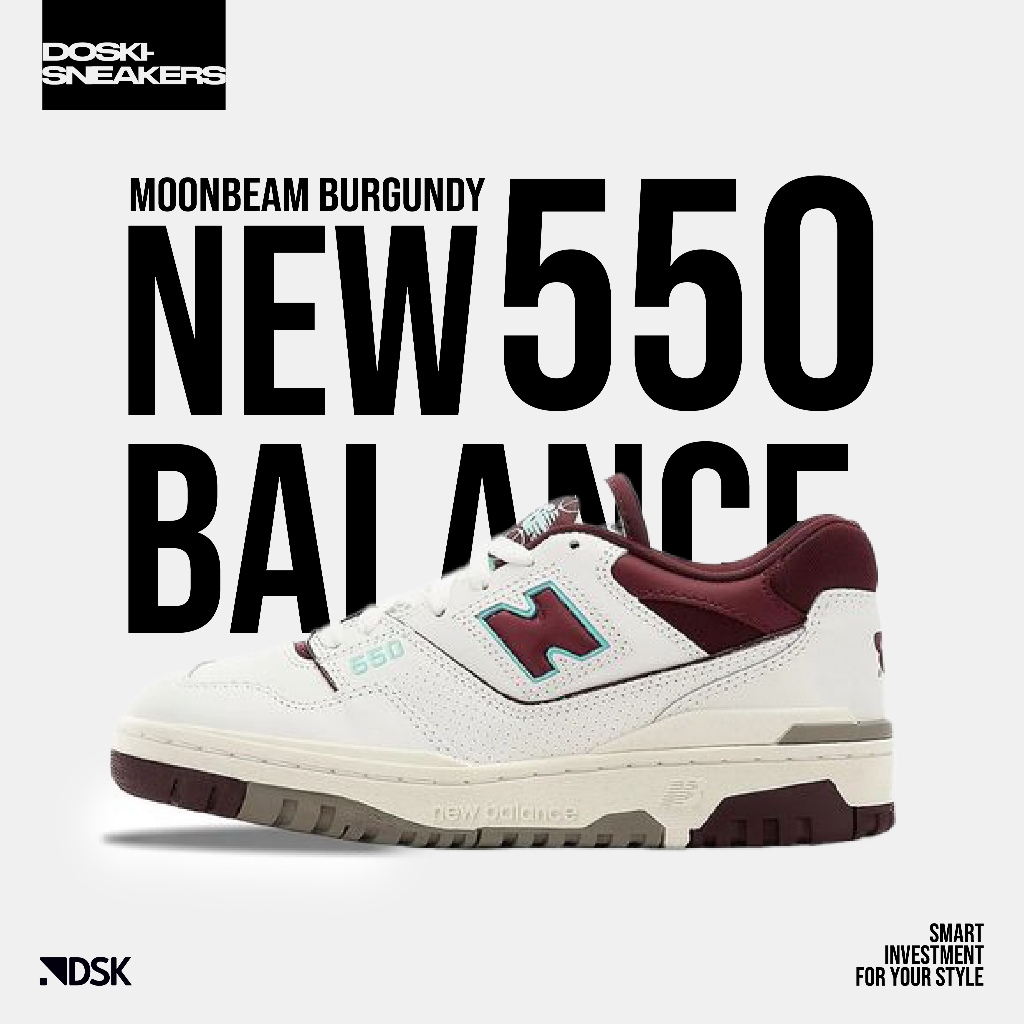 New Balance 550 Moonbeam Burgundy 100% Original Sneakers Casual Pria Wanita Sepatu Ori Murah Sepatu 