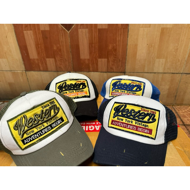 Topi Trucker Pria Wanita Anak / Topi Jaring Unisex / Topi Biru Western Import Murah