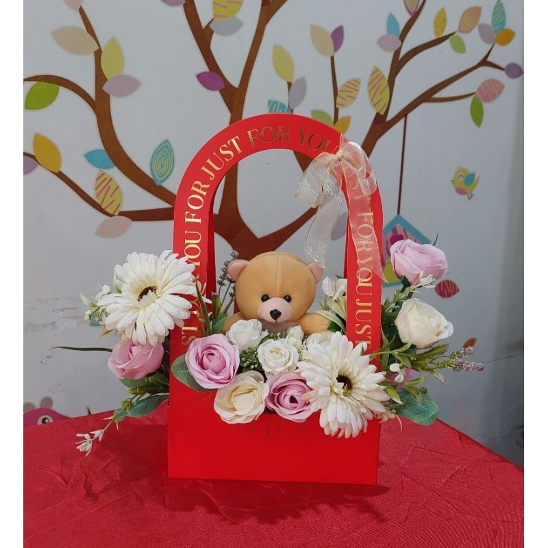 

box bunga boneka beruang / buket ulangtahun